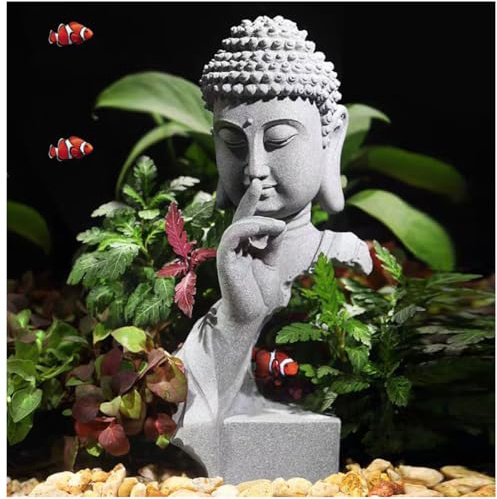 livelyfish Meditierende Buddha-Statue, Zen-Gartenstatuen, Sandstein, Denker, Buddha-Skulptur, Figur für Aquarium, Heimdekoration, Geschenk, groß | Buddha-Kopf-Statuen aus Sandstein, Aquarium-Buddhas, buddhistische Dekoration für Zuhause