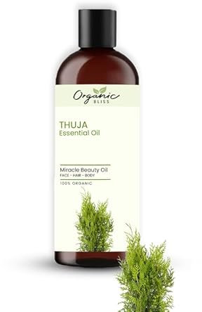 Organic Bliss Thuja Essential Oil 100% Pure and Natural Therapeutic Grade Essential Oil for Hair Skin Care, Relief from Stress,Anxiety and Aromatherapy (50 ML)
