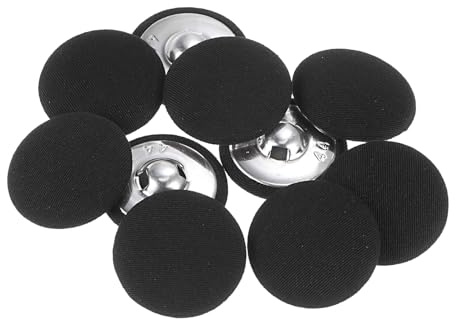 QUARKZMAN 10 Stück Knöpfe mit Stoffüberzug 28mm Runder Metallschaft Ösen Stoffknöpfe mit Stoff bezogen Nähknöpfe Vintage Ösenknöpfe für Anzüge Kleider Blusen Bastel DIY, Schwarz