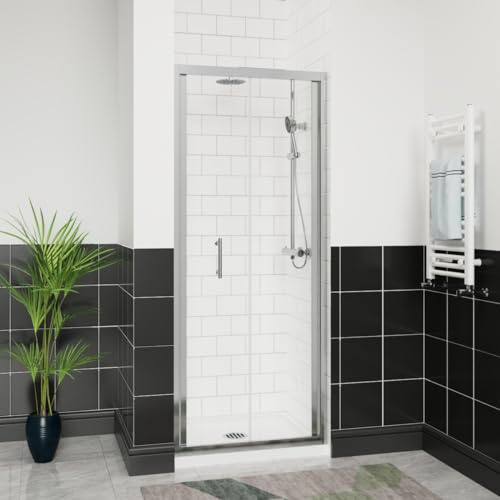 Aquariss 700mm Bifold Shower Door Enclosure Polished Chrome | Aluminum Profile, 6mm Tempered Easy Clean Glass, 20mm Wall Adjustable, Reversible, Zinc Alloy hinge, Seal Strips