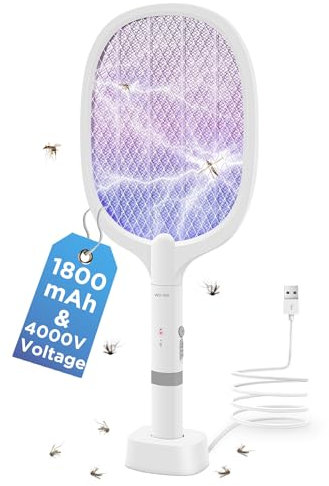 AOKKR Fly Swatter Electric, 1800mAh Rechargeable Bug Zapper Racket 4000V with Attractant LED Light, Handheld & Standing Insect Zapper Racket Fly Catcher for Indoor Outdoor Camping XXL Size