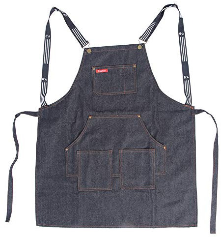 Restokki Wasserdichte Schwarze Jean Schürze Für Damen Und Herren, Friseur Salon Kaffee Kellner Taschenschürze Zum Haareschneiden, Denim-Künstler-Arbeitsschürze Mit Taschen