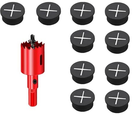 DuDuZui 10 Pezzi Passacavi Scrivania, Passacavo per Scrivania 25mm Passacavo per Scrivania Copri Foro per Cavi da Scrivania, per Cavi da Tavolo per Ufficio e Casa, con 1 Sega a Tazza (25mm, Nero)