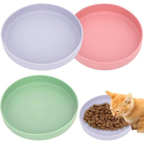 3 Stück Katzennapf, Futternapf Katze, Tricolor Katzen näpfe,18cm Silikonnapf Breit Katzen napf, für Trockenfutter und Nassfutter(Grün, Rosa, Lila)