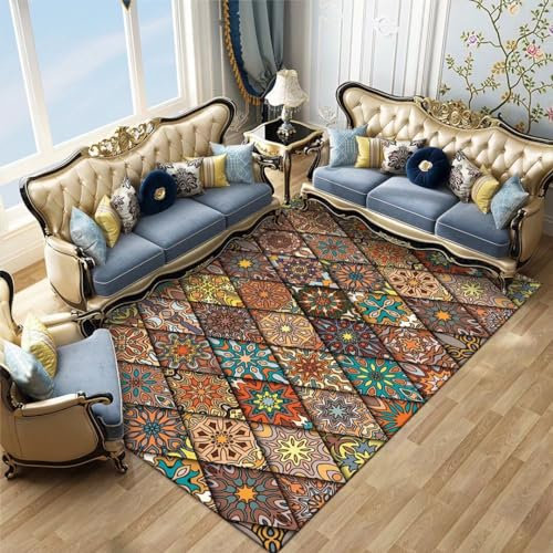 Kunsen 100X160CM Kinderzimmer Teppich Rund Kurzflorteppich, bequem, rutschfest, schmutzabweisend, Flur und Wohnzimmer, waschbar Kinder Farbe Flickenteppich Läufer