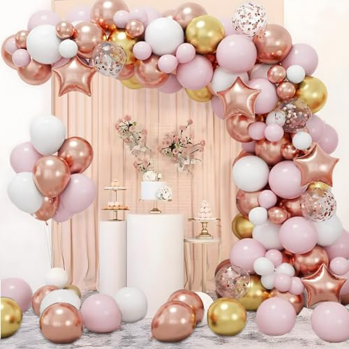 140 Stück Roségold Luftballon Girlande Set Rose Gold Ballonbogen,mit Rosa,Weiß,Metallisches Roségold,Konfetti-Luftballons für Muttertag,Valentinstag,Geburtstag,Babyparty,Hochzeit,Party-Dekoration