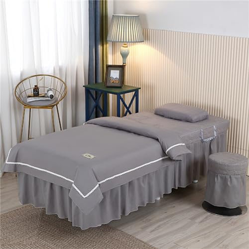Surwin Drap Housse de Protection 4 Pièces pour Table de Massage, Housse Table Massage avec Trou Drap de Lit Massage SPA Doux Elastique Couverture de Table de Salon de Beauté (70x185cm,Gris)