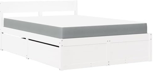 vidaXL Bett mit Schubladen Matratze, Bettgestell mit Latten, Holzbett für Schlafzimmer, Doppelbett, Weiß 120x190cm Massivholz Kiefer