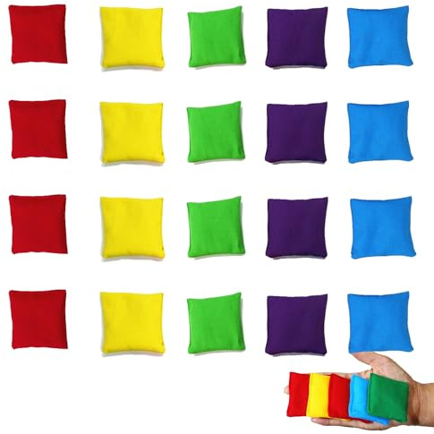 YITULOU Bean Bags Kids Throwing, 20 Pack 7cm*7cm Small Bean Bags for Throwing, Assort at 5 Colours for Children's Outdoor School Activity Games