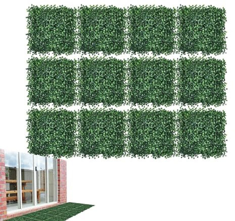 Künstliche Hecke, künstliche Hecken für den Außenbereich | Wandpaneele aus Buchsbaum | 12 Stück künstliche Hecke, 25,4 x 45,4 cm, Buchsbaumpaneele, Kulisse Sichtschutz Hecke, Grünwand P