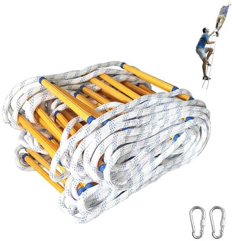 TOOSOAR Strickleiter 8M,Feuerfeste Rettungsleiter mit 2 Haken, für 2-3 Stöckiges Haus, Balkon und Geländer, Tragfähigkeit bis zu 120KG