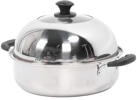 Vapore in acciaio inox con coperchio, multi-fornello ispessito, piroscafo, pentole a vapore a 2 livelli, pentola a vapore per pesce, frutti di mare, panino al vapore