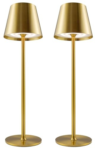 Aiandcc Rechargeable Lamps Full Metal Set of 2, Rechargeable Table Lamps UK with 3 Color Modes, 5200mAh Battery Operated Lamp, Touch Control Wireless Lamp Indoor and Outdoor IP54 Waterproof (Gold)