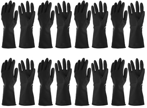 sourcing map Chemical Resistant Gloves, Latex Industrial Gloves Anti-Slip Protective Safety Work Glove for Cleaning Dish Washing Resist Acid Alkali, X-Large, Black, Pair of 8