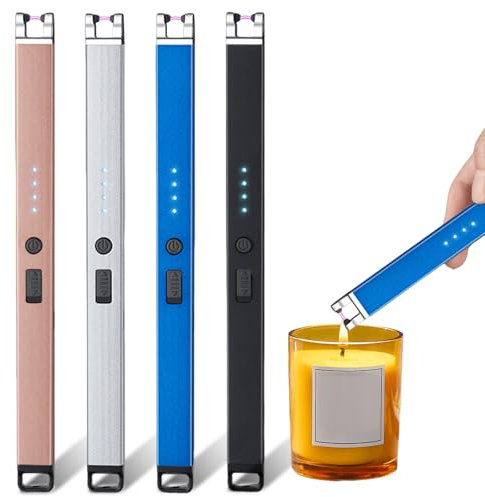 4 mecheros eléctricos: encendedor luminoso que brilla en la oscuridad, recargable por USB, con cerradura de seguridad, encendedor sin llama para cocina, postres, camping y barbacoa