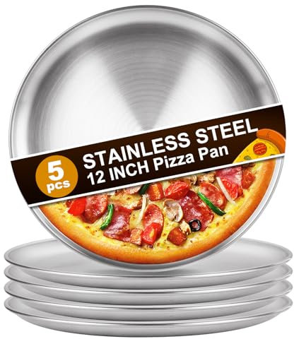 DAJAVE 5Pcs 12 Inch Pizza Tray Stainless Steel Pizza Pan 30cm Pizzas Pan for Oven Non Stick Oven Pizzas Tray for Baking, Healthy and Durable, Dishwasher Safe