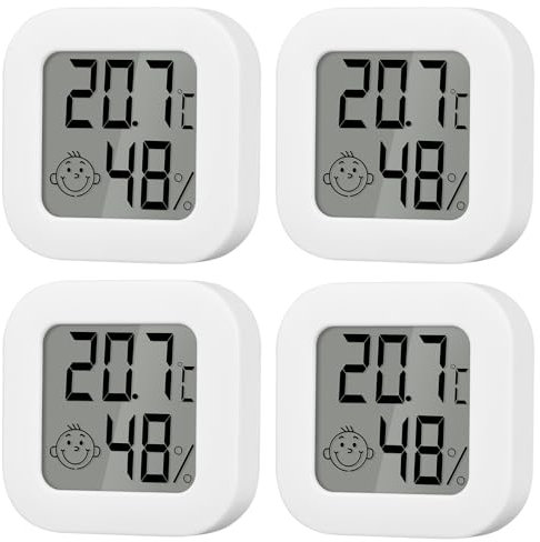 Mini Igrometro Termometro Digitale, 4 pezzi Termometro Ambiente, Piccolo igrometro Digitale per Interni, Monitor di Temperatura e umidità, Termometro da Interno per Casa, Baby Room, Serra