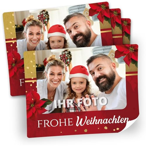 8 große Fotoaufkleber mit Ihrem Foto personalisiert Frohe Weihnachten weihnachtlich Geschenkaufkleber Geschenke Flaschenetiketten DIY Gruß rot Blumen