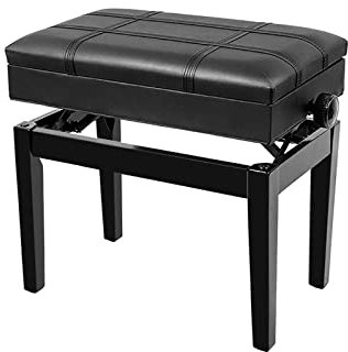 LZHUYE Klaviersitz, Klavierhocker aus Kunstleder, gepolsterter Klavierbankhocker, Keyboardhocker, 10 cm höhenverstellbar, 55 x 34 x 47–57 cm, 180 kg große Tragkraft, perfekt zum Klavierüben, Schwar