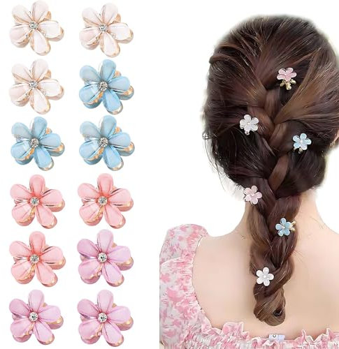 12 Stück Kleine Blumen Haarspangen, Mehrfarbige Blumen Haarklammer, Mini Haarspiralen Rutschfeste Clip, Niedliche Trendige Flower Hair Clip, Dekorative Haarschmuck für Mädchen Damen Hochzeit Braut