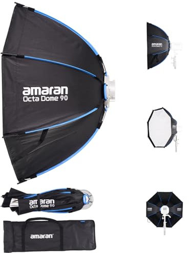 Amaran Octa Dome 90, 3ft (90cm) Foldable Quick-Setup Octagonal Bowens Mount Softbox for Portraits, Interviews, and On-Location Photography, with Diffusion, Light Control Grid, & Carrying Bag