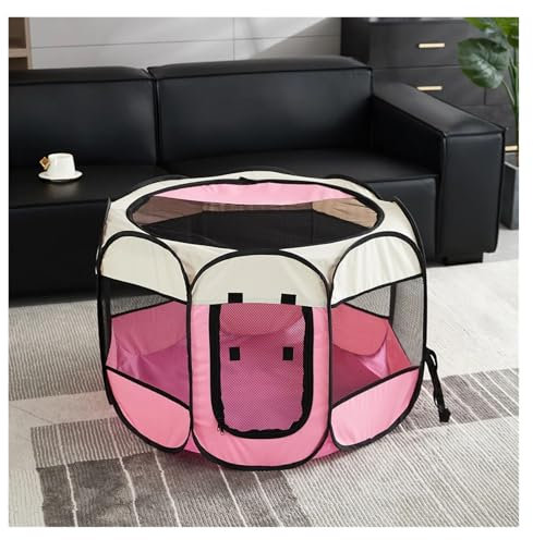 Pengchang Faltbares Haustierzelt, langlebiger Griff, Katzenhaus, Oxford-Stoff, achteckiger Haustierzaun, tragbare Outdoor-Käfige for kleine Hunde, Katzenzäune, Hundehütte(Pink)
