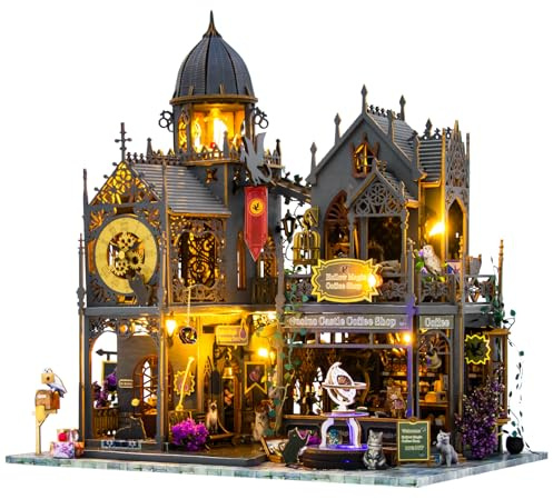Spilay DIY Miniatur-Puppenhaus-Set mit Holzmöbeln und LED-Musik-Box, handgemachte Handwerk Geschenke für Geburtstage, Weihnachten und Valentinstag - Burg Huoluo(L2401)