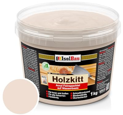 Isolbau - Holz-Spachtelmasse 1 kg - Holzspachtel Holzkitt Außen und Innen - Holz-Reparaturspachtel - Holzreparaturmasse - Holz-Fertigspachtel - Schnelltrocknend - Buche Hell (Nr. 5)