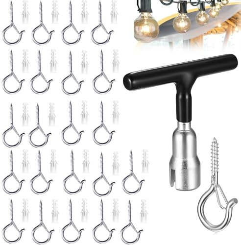 VVHFXD Ganci a Vite, Ganci Da Soffitto, Occhielli a Vite, Ganci Avvitabili per Legno, Q-Hanger con Fibbia di Sicurezza, Gancio Muro per Cestini di Piante, Gabbia per Uccelli, Lanterne - 22 Argento