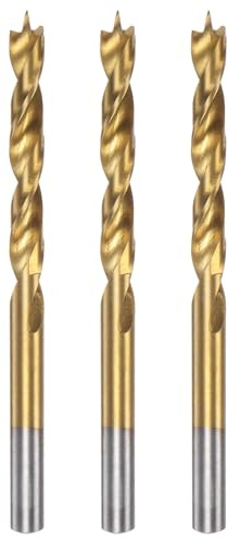 sourcing map 3pcs Brad Point Drill Bit 6mm(15/64) Dia Straight Round Shank Drill Metric Brad Point Spiral Twist Drill Bits for Carpenter Woodworking Plastic Rubber, Golden