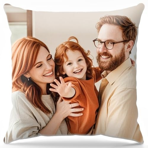 Bemaystar Cadeau Fete des Meres-Coussin-Personnalisé Photo, Taie d'oreiller Décoration avec Insert Optionnel Impression Recto, Oreiller Personnalisé Cadeau Fete des Peres(40x40)
