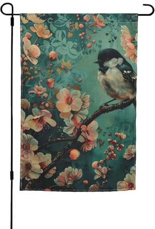 Blumen- und Vogel-Kunstdruck, Outdoor-Hofflagge, Hausflagge für Gartendekoration, lustige Outdoor-Flagge, 30 x 45 cm