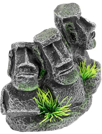 Homoyoyo Aquarium Deko Moai Statue aus Kunstharz Kleines Fisch Versteck Sichere Aquarien Dekoration für Süßwasser Zubehör für Aquarium und Wasserschildkrötenbecken