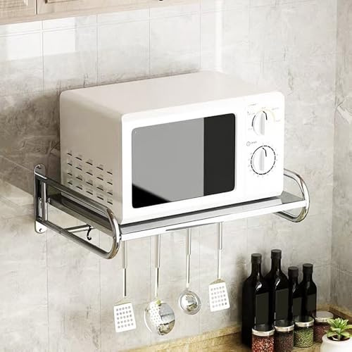Ccarzzi Estantería para microondas de acero inoxidable, soporte para horno y microondas, estante de cocina con gancho móvil