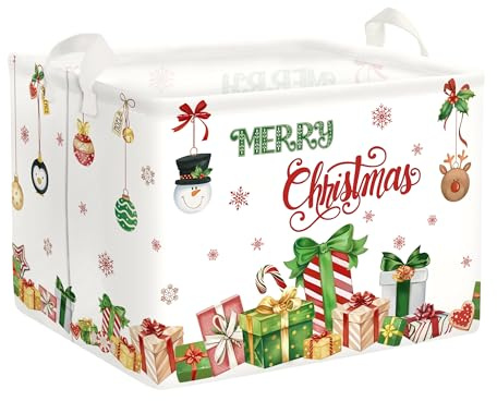 HUUMONSS Christmas Reindeer Baby Laundry Hamper Collapsible Clothes Kids Storage Basket Large Snowflake Xmas Balls Ornament Boys Girls Gift Toy Box Bin for Nursery Room, Gift Box, 36L