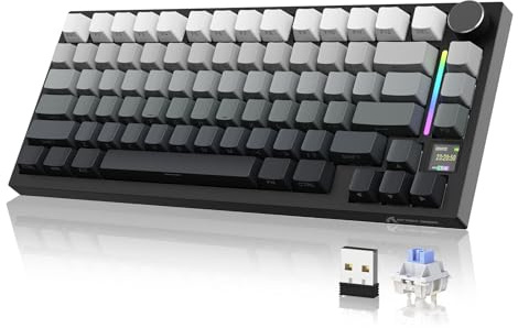 YINDIAO ATTACK SHARK X820 Ultra Gasket Clavier Mécanique avec écran TFT et Knob, Disposition ANSI 75%, 2,4GHz/BT/Filaire, 5 Mousses Insonorisantes, Hot-Swap, pour PC, MAC (Moonlight, Shark Switch)