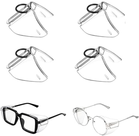 2/4 Pairs Side Shields for Glasses & Safety Eyeglasses: Flexible PC Splash Protection, Slip-On Fit for Small to Large Prescription Glasses, Construction & Lab Work