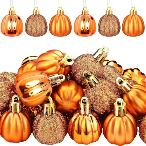 12 adornos de calabaza con purpurina para colgar, decoración de otoño para Acción de Gracias, Halloween, árbol de Navidad