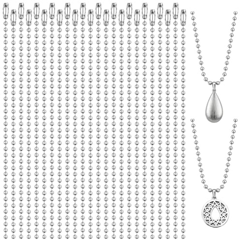 100 Pcs Dog Tag Chain Ball Chain Necklace Bulk,Silver Nickel Plated Military Dog Tag Chains for Men Dog tag Chain with 2.4mm Ball Bead Chain 23.6 Inch Long for Keychains,Jewelry Making DIY Crafts