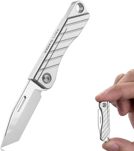 KEEPO LINK Mini Couteau de Poche en Titane pour Porté Quotidien, OLK02 | Pointe tanto, Couteau Utilitaire Tranchant, Petit Couteau Pliant Outil EDC Unisexe pour Hommes et Femmes, Usage Extérieur