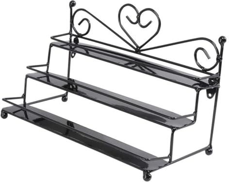 PRETYZOOM Three-layer Multi-purpose Cosmetic Rack with Railings Vintage Black Iron Nail Polish Display Organizer for Home and Store Wall-mounted Makeup Storage Holder for Easy Access and