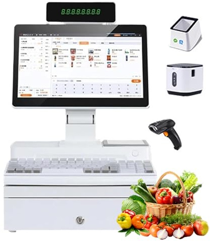 Système de point de vente de 14,1 pouces avec écran tactile, tiroir-caisse et imprimante 58 mm, caisse enregistreuse professionnelle complète pour la vente au détail, le magasin et le restaurant