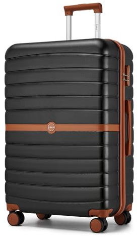 KONO Valigia Grande Rigida 23 kg ABS+PC Trolley con 8 Ruote Leggero (76,5 cm, Nero/Marrone)