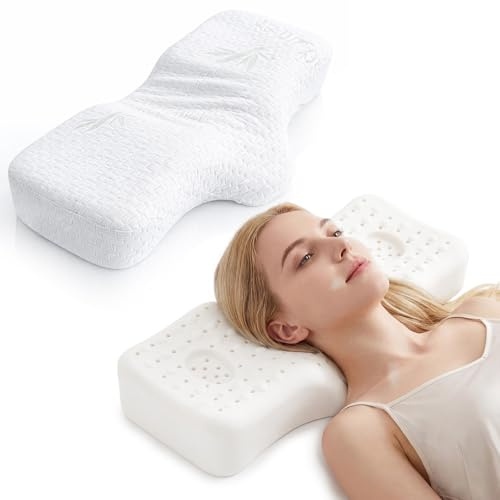 Shulltji Orthopädisches Nackenstützkissen 32x62x4/8 -Talalay Latex Kissen aus Naturlatex, Ergonomisches Nackenstützkissen für Seiten-und Rückenschläfer - Verstellbares Orthopädisches Talalay Pillow