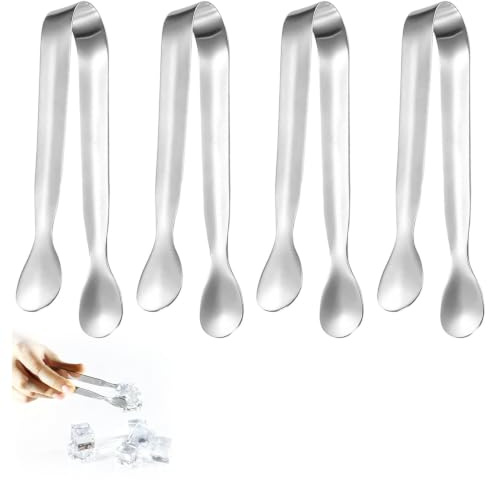 Round Head Mini Serving Tongs, Small Ice Tong, Sugar Tongs | 4 Pcs Stainless Steel Tong for Ice Sugar Dessert Candy Appetizer Serving and Buffet Party Wedding Cafe Gathering