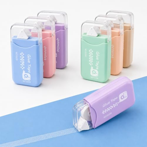 6 Pack Double Sided Tape Roller Pens for Scrapbooking Journaling | 6mm x 6m PET tape cores, Honeycomb grid precision, Dustproof protective caps, Instant dry mess free, Portable zipper pouch