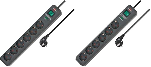 Brennenstuhl Eco-Line regleta de enchufes con 6 Tomas de Corriente y protección contra sobretensiones (Cable de 1,5m, Interruptor Iluminado, protección sobretensión hasta 13.500A) Antracita