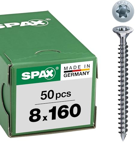 SPAX Holzbauschraube, 8, 0 x 160 mm, 50 Stück, T-Star plus, Senkkopf mit Fräsrippen, Vollgewinde, Cut-Spitze, Wirox A3J, 1201020801605, 10 Stück, 1201010801605
