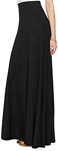 Lock and Love LL WB1434 Womens Solid Maxi Skirt with Elastic Waist Band S Black
