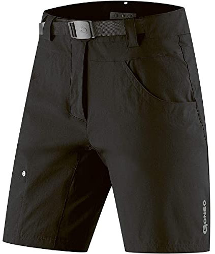 Gonso Mira, Kurze Damen Fahrradhose, 2in1 Bikeshorts mit Stretcheinsatz über dem Gesäß, Einknöpfbare Radunterhose mit Relax Gel Comfort Sitzpolster, Weite Passform, PFC-Frei, Schwarz, Gr: 46